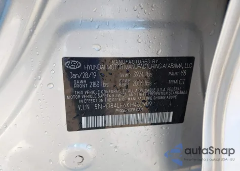 2019 Hyundai Elantra Value Edition z USA, uszkodzony, nr VIN 5NPD84LF6KH462909